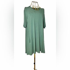Eileen Fisher Green Super Soft Shift Dress with Elbow Sleeves & Pockets, Medium